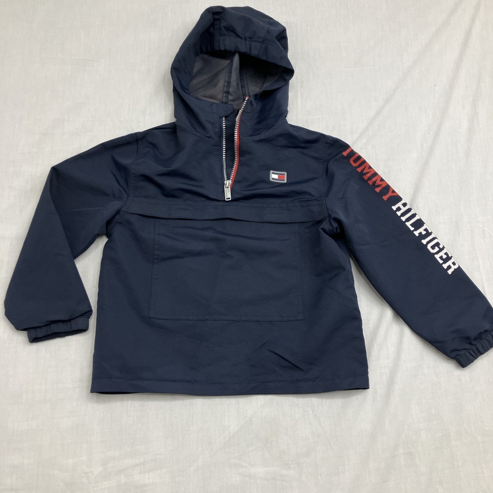 Tommy Hilfiger Rain Jacket Pull Over Boy Medium 8 Long Sleeve Hood‎ Navy Blue